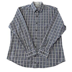 Johnston Murphy Flip Cuff Shirt Mens Size L Blue Cotton Check Preppy Button Down